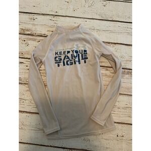 Under Armour HeatGear Youth Boys Compression Shirt White Long Sleeve YSM Graphic